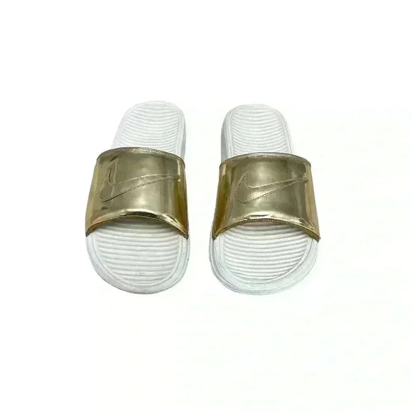NIKE BENASSI SOLARSOFT  SOLID SP 'LIQUID GOLD' METALLIC SLIDES - Picture 3 of 8